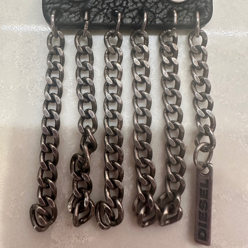 Diesel Leather Metal Chain Bracelet Cuff